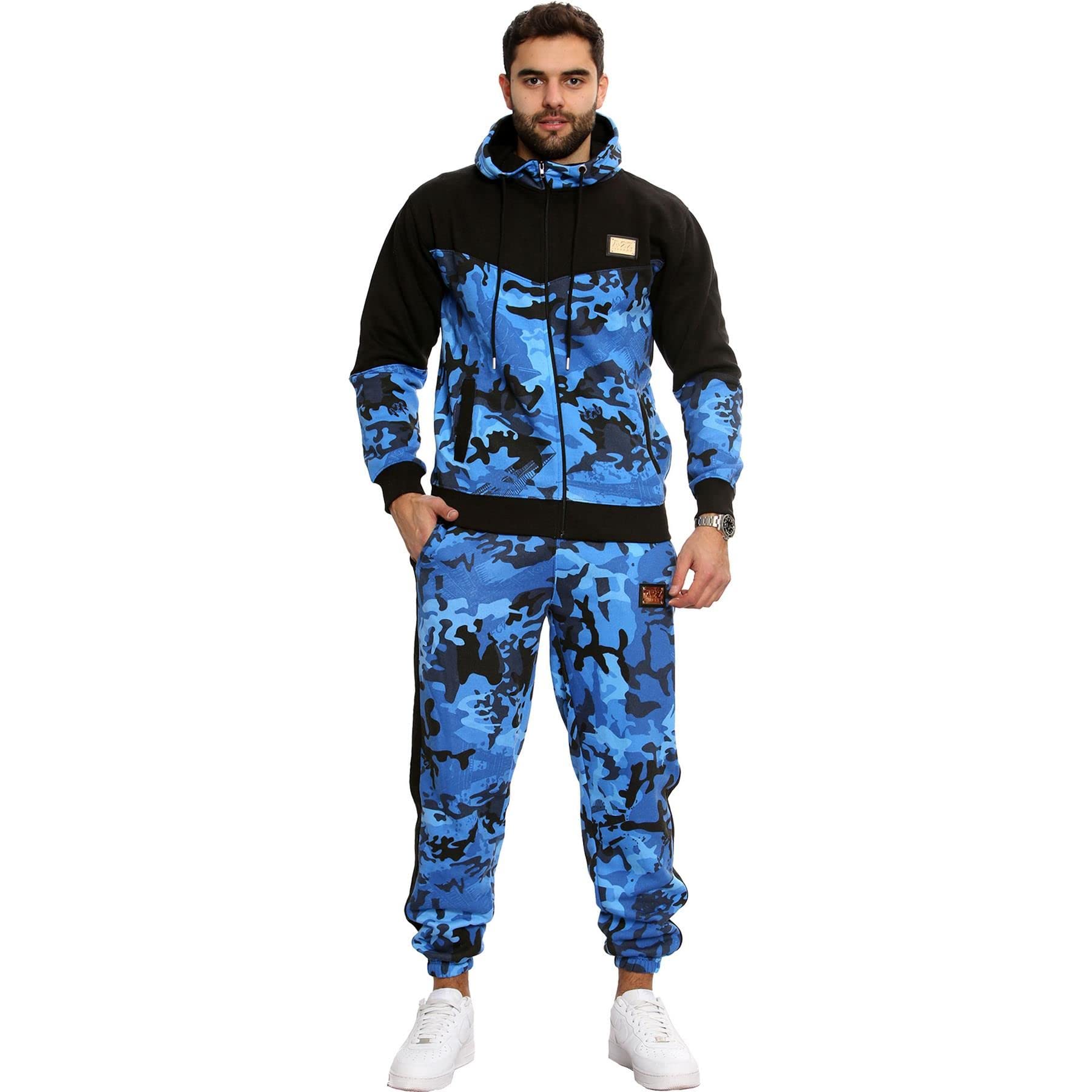 Mens Tracksuit Camouflage Print Hoodie with Joggers Sweatpants Casual Sports Activewear Set Adults S-3XL