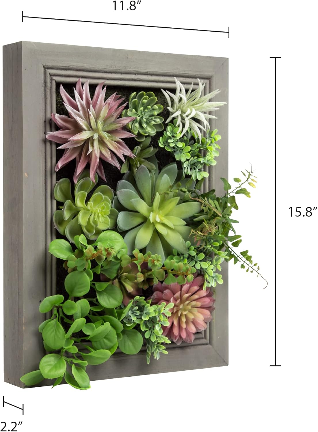 Hanging Wall Artificial Plants 3D Artificial Succulent Plants Wall Hanging Plants with Rectangle Wooden Frames Faux Plants Greenery for Indoor Wall Decor