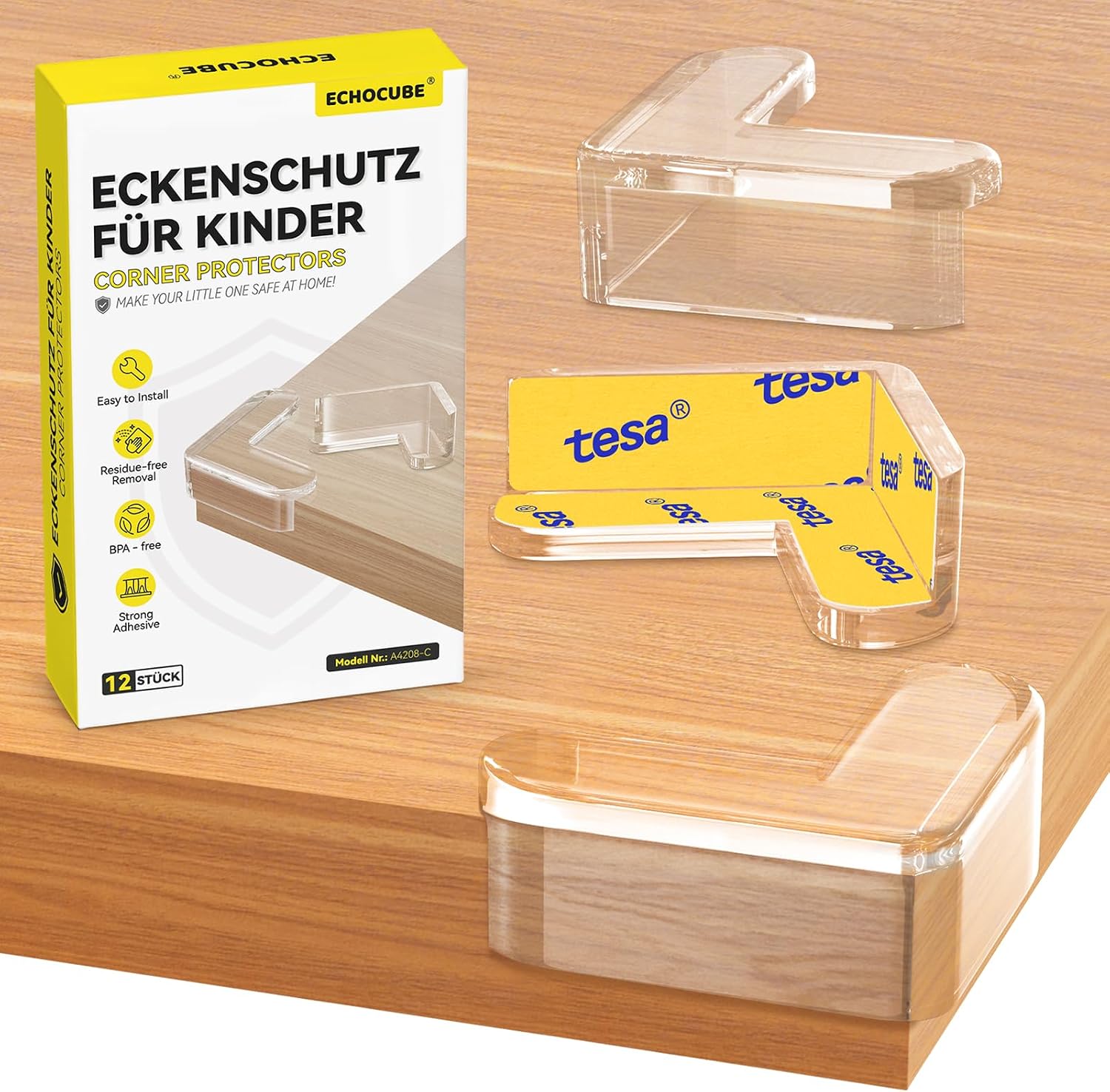 Protectores de Esquinas para Bebé, 12 Piezas de Protectores de Borde de Mesa Transparentes, Protector de Esquinas de Seguridad para Bebés para Muebles Esquinas en Punta - Forma de L