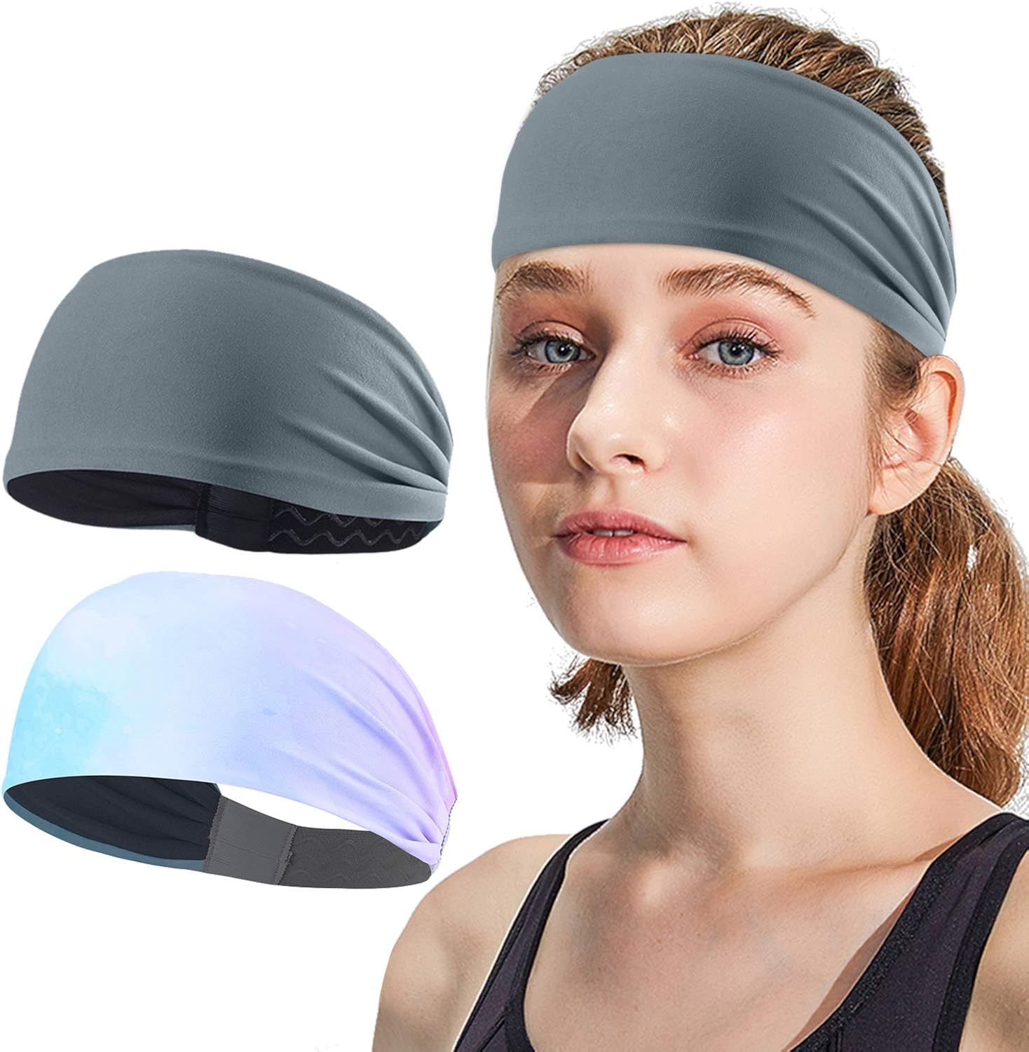 AXBXCX 2Pack Men Women Headband Sweatband & Sports Headband Moisture