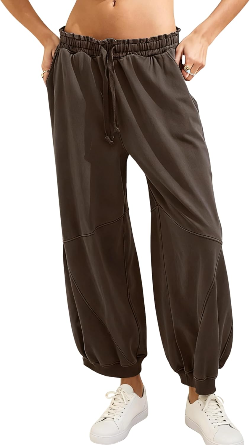 Tanming Womens Baggy Sweatpants Barrel Leg Trousers Elastic Waisted Drawstring Lounge Joggers Pants