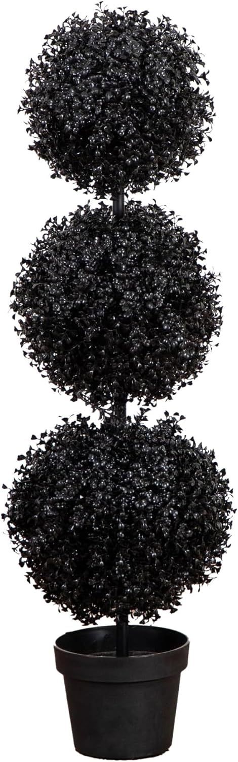 Nearly Natural 3ft. UV Resistant Artificial Halloween Black Triple Ball Boxwood Topiary