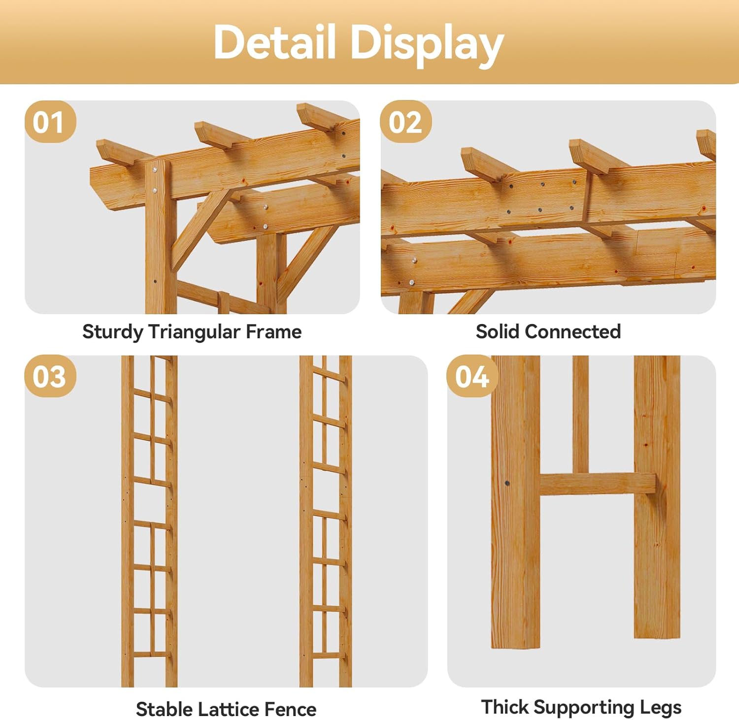 Aoxun 85" Wooden Garden Arbor Arch, Wedding Arbor for Ceremony, Arch Trellis for Climbing Plant Outdoor, Pergola Archway Decor for Garden, Backyard and Lawn, Brown