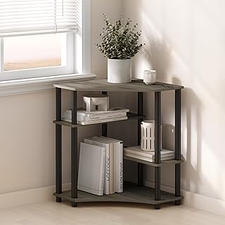 Furinno Turn-N-Tube Storage Shelves, 4-Tier Corner Shelf, Display Rack, Corner Bookshelf, for Organization and Storage, Living Room, Home Office, French Oak