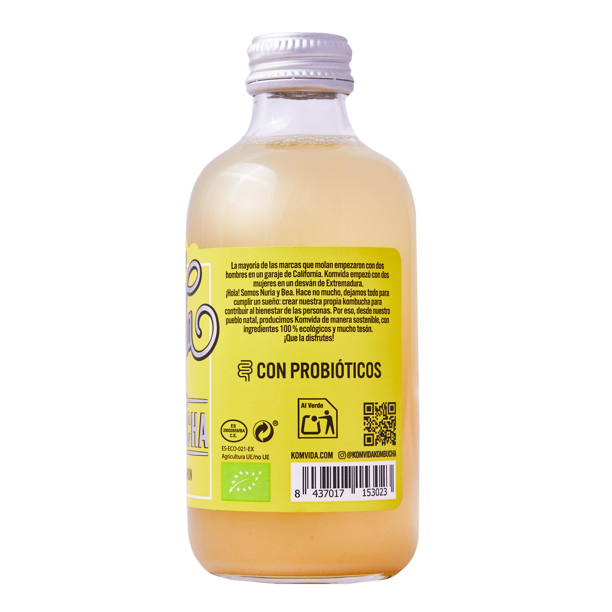 Komvida Kombucha Pack 12x250ml - Bebida Ecológica de Té fermentado, Probióticos Naturales, Sin Azúcares Añadidos - Sabor Jengibre y Limón