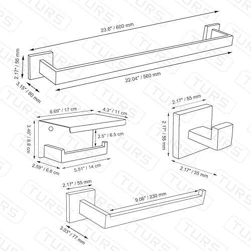 Miniatura 7 de TURS Juego de 4 toallas de baño de oro cepillado, juego de 4 toallas de baño de acero inoxidable de 24 pulgadas, juego de toallero para baño montado