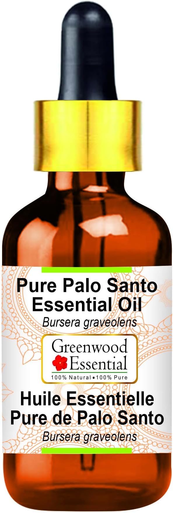 Pure Palo Santo Essential Oil (Bursera graveolens) with Glass Dropper Natural Therapeutic Grade Steam Distilled 10ml (0.33 oz)