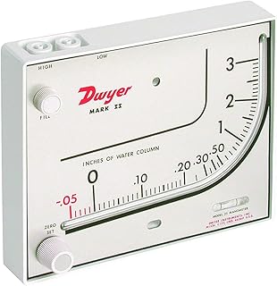 Dwyer Series Mark II 25 Molded Plastic Manometer, Inclined-Vertical Scale, 0 to 3 inH2O Measuring Range, Red Gauge Fluid, 0.826 sp. gr. (Limited Edition)