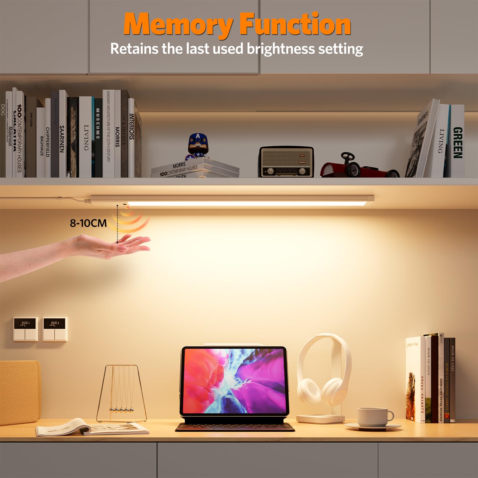 Lureshine Luce Armadio LED da 41CM 2 pezzi, dimmerabile, 3 temperatures, luce armadio LED con Sensore di Movimento, Luce Led Sottopensile per l'illuminazione di cucine, scaffali e piani di lavoro