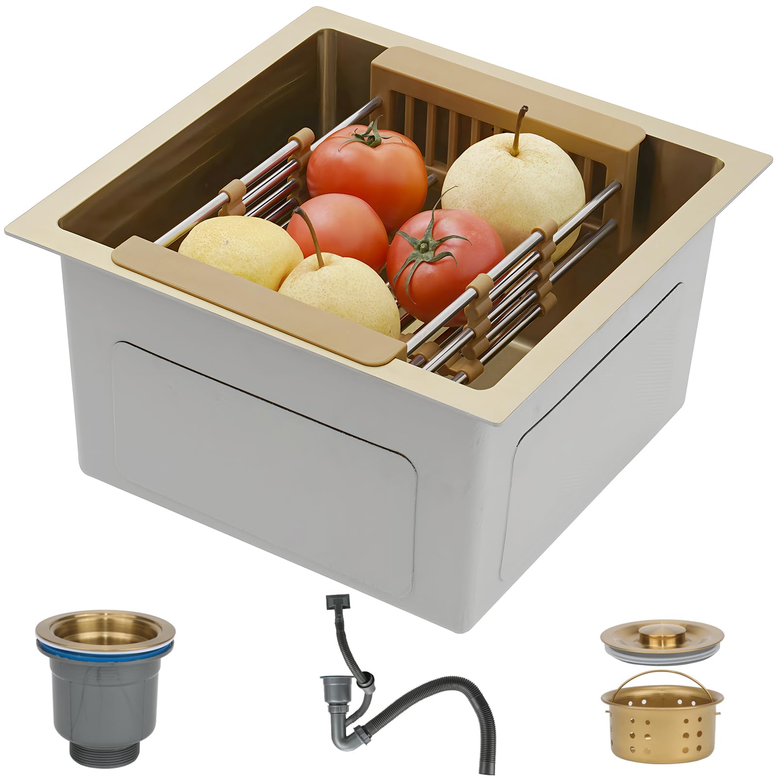 ZQFHSX Gold Bar Sink Undermount,Single Bowl Undermount Sink,Workstation Small Kitchen Sink,Brushed Wet Sink,Stainless Steel Sink,Outdoor Prep With Gold-tone Accessories(Gold,45x