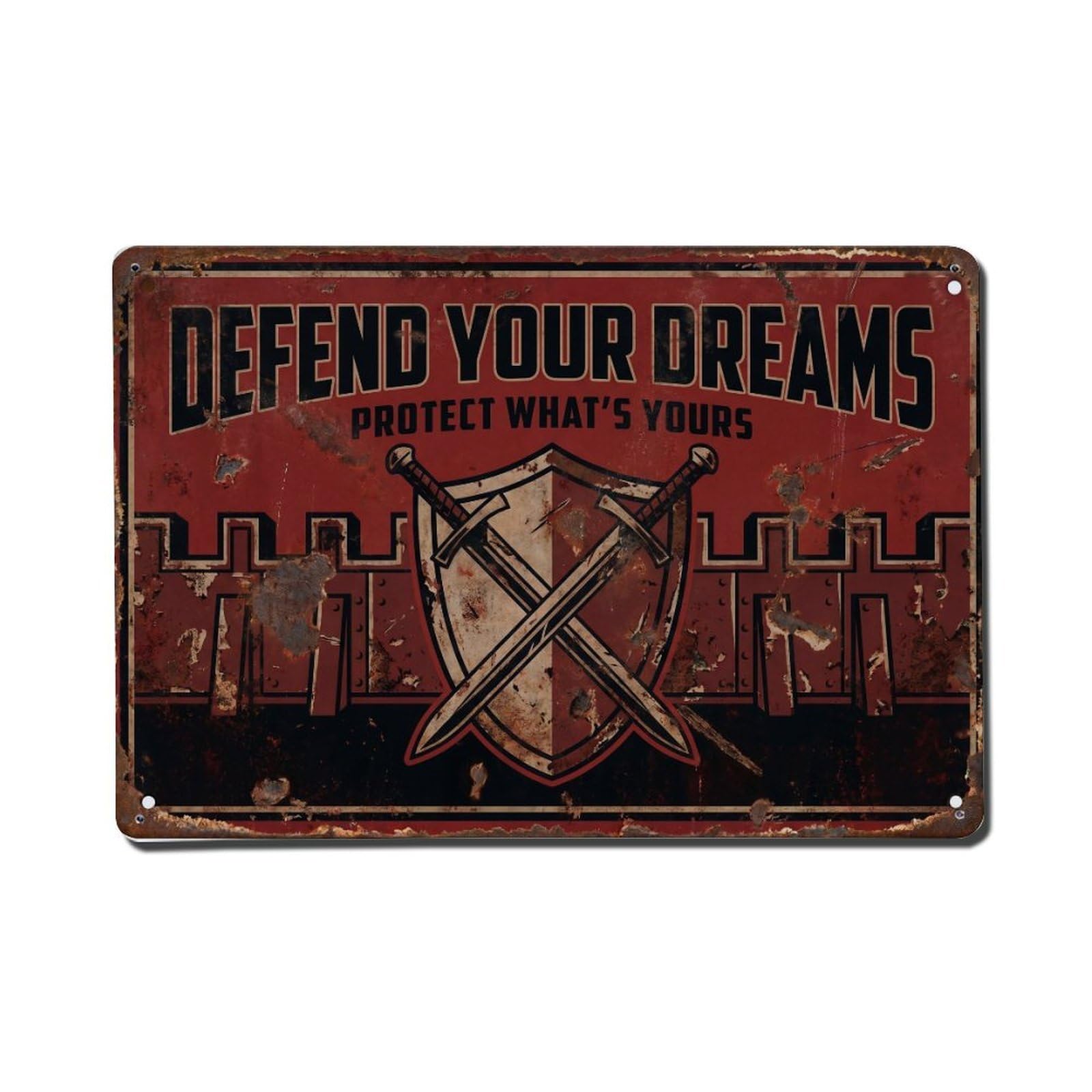 Defend Your Dreams Protection Retro Motivational Slogans Metal Tin Sign Plaque Wall Decor for Cafe, Club Bar, Office, Home Garden Metal Poster 8x12Inch