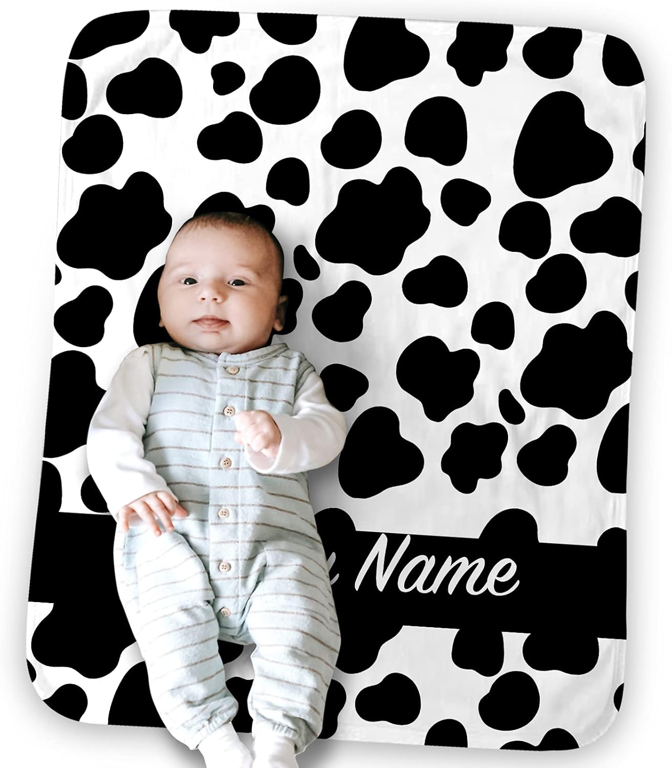 Personalized Baby Girls Boys Blanket with Name, Customized Farm, Chicken, Pig, Cow, Tractor Patchwork Baby Blankets, Super Soft Double Layer Soft Plush Minky Dots Blanket, 30x40 inch