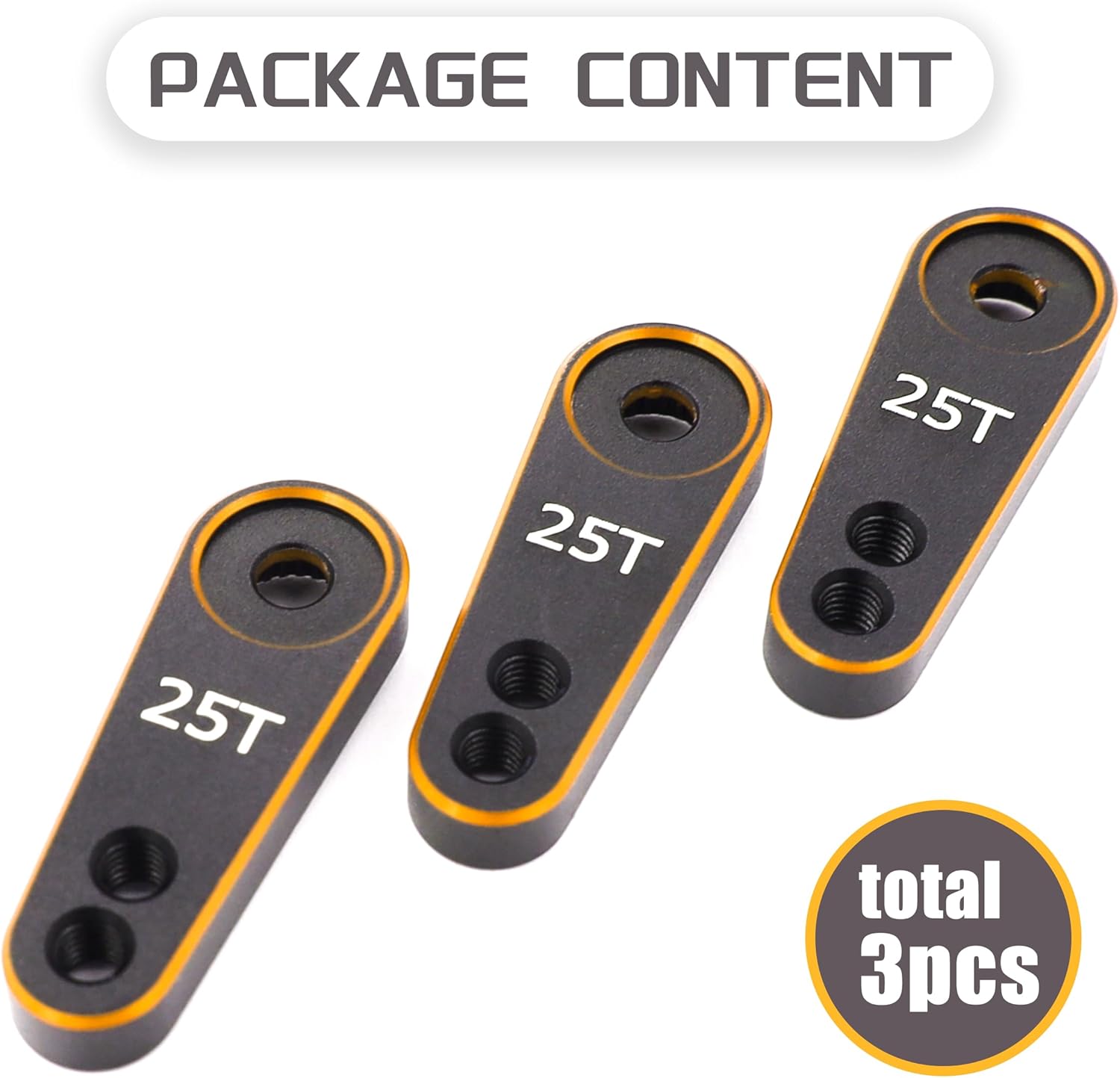 3Pcs 25T Servo Horn Aluminum 25 Teeth Steering Servo Arm M3 Threads for TRX4 Axial SCX10 Yikong Futaba RC Crawler Truck (Black Gold)