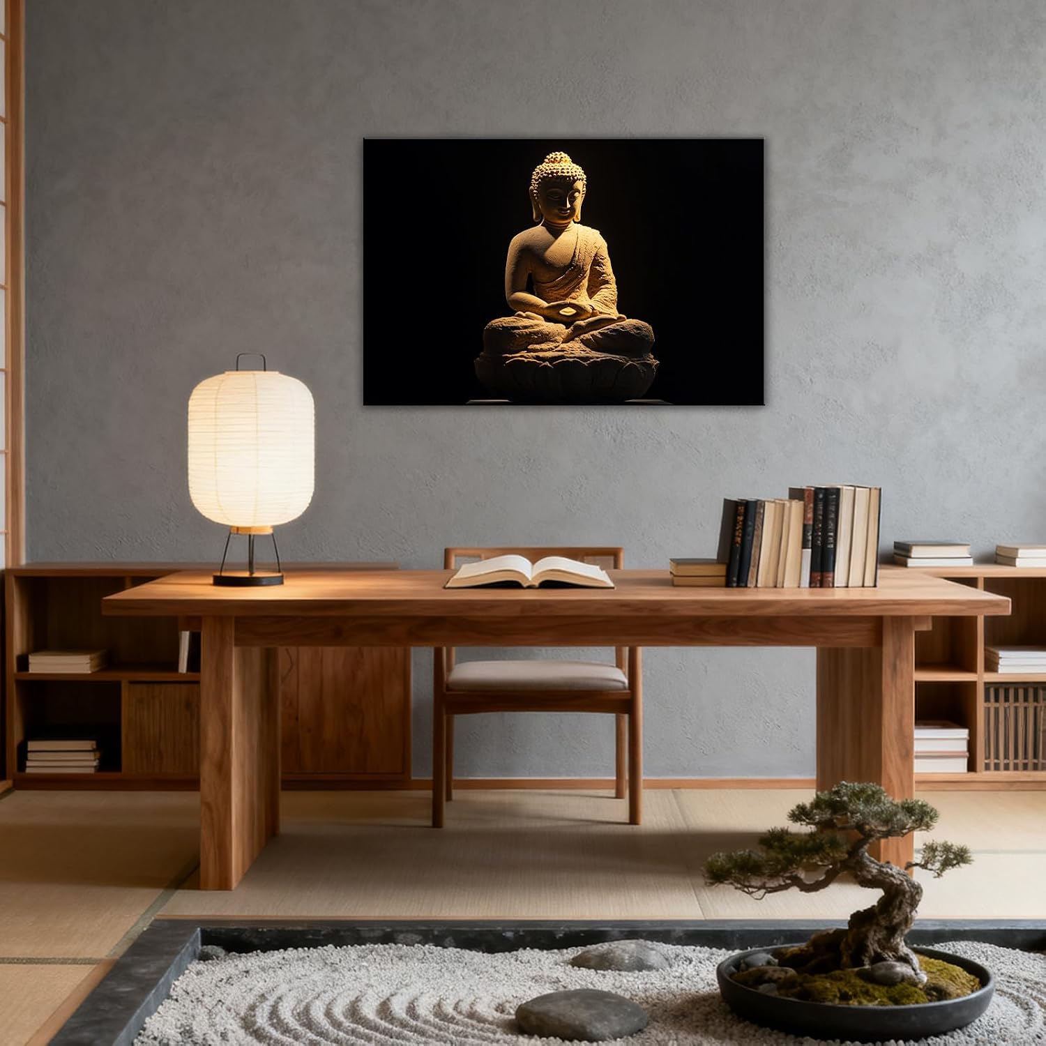 Zen Wall Art Black Gold Buddha Picture Wall Decor Zen Buddha Statue Painting Buddhism Poster for Living Room Meditation Room Home Decor Framed(Artwork-4,16"x20")
