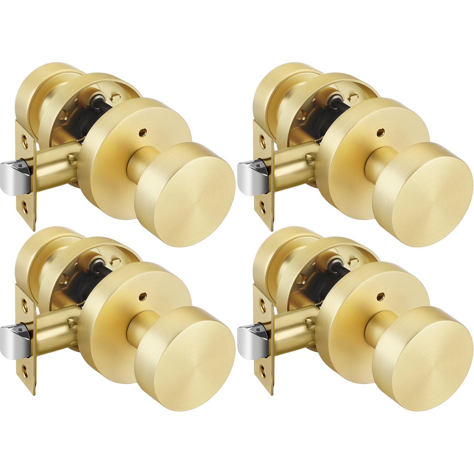 Goldenwarm Gold Door Knobs Interior Privacy, Zinc Alloy Keyless Brushed Gold Door Knobs for Bedroom Bathroom, Heavy Duty Interior Door Knob - Adjustable &amp; Reversible (4 Pack)