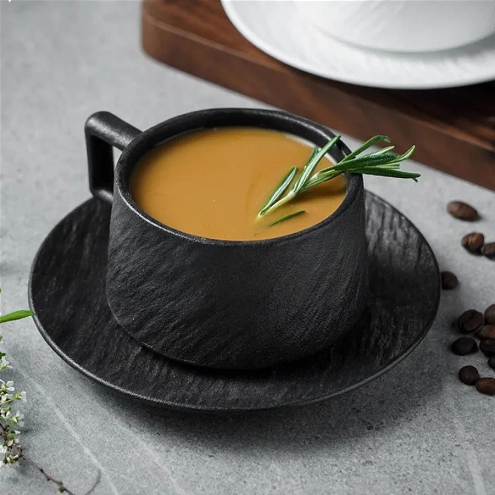 Kaffeetasse Untertasse 250ML Rock Sand Keramik Kaffeetasse Set Exquisite Nachmittag Blume Tee Becher Hotel High-end-Restaurant Kaffeetasse(Green)