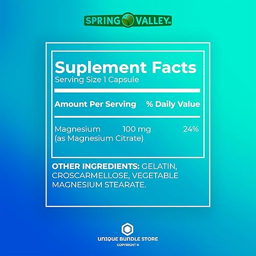 Miniatura 4 de Spring Valley, Citrato de magnesio de 100 mg, cápsulas de liberación rápida, citrato de magnesio, suplemento dietético para la salud ósea +