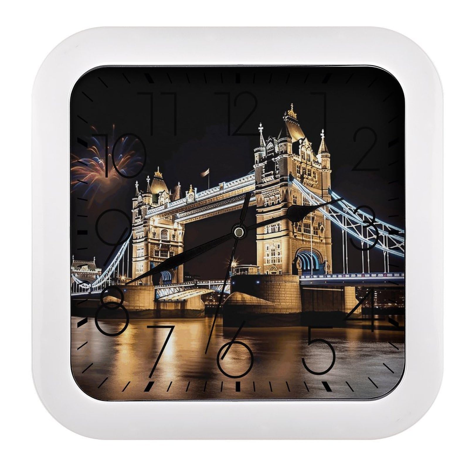 LZQPOEAS Night London Tower Bridge Square Wall Clock, 10.2 Inch Battery Operated Silent Non-Ticking Wall Clock, Square Analog Decorative Clock for Home Wall Art, Living Room, Bedroom, and Office
