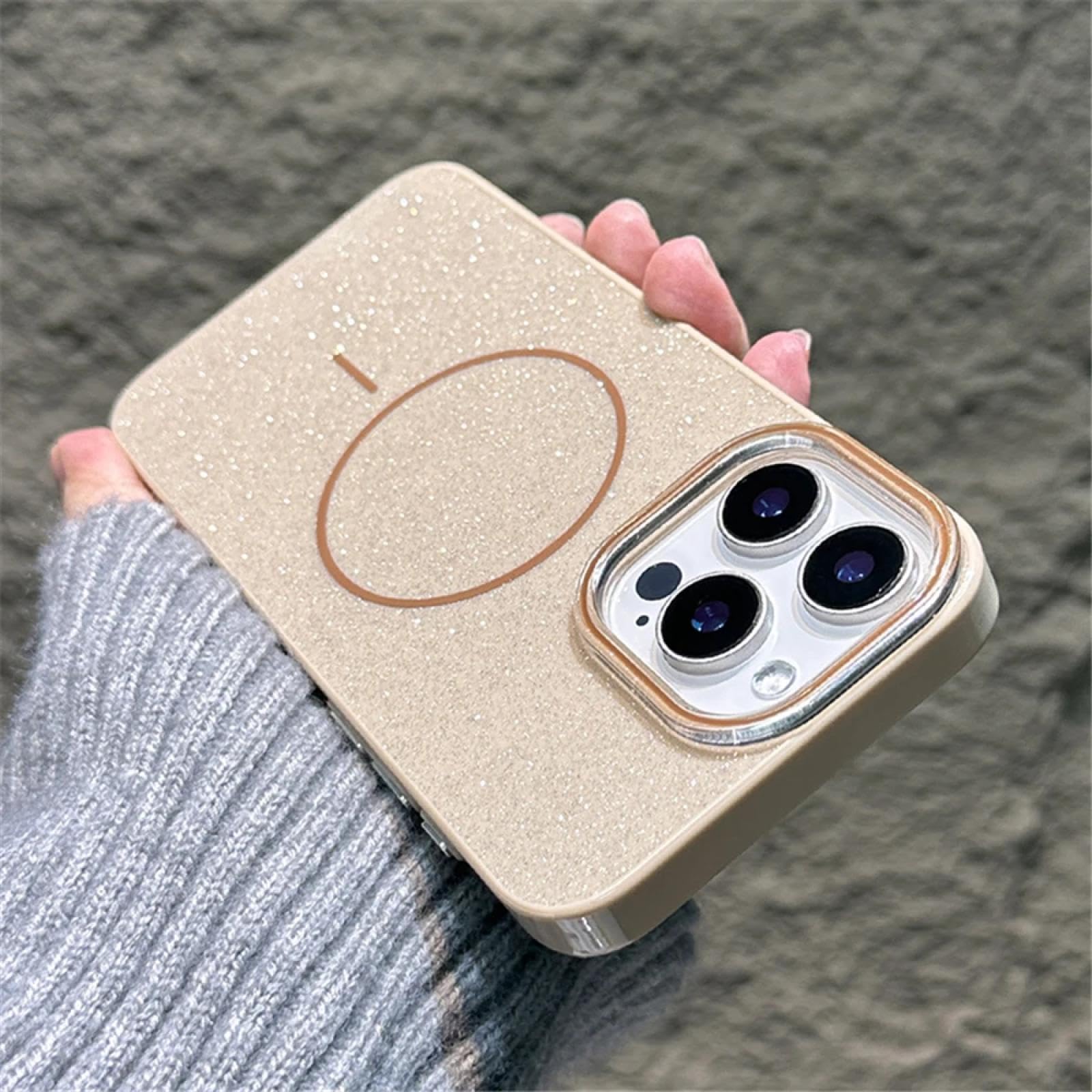 Coque magnétique pour iPhone 14 Pro antichoc finition paillettes or luxe - 8