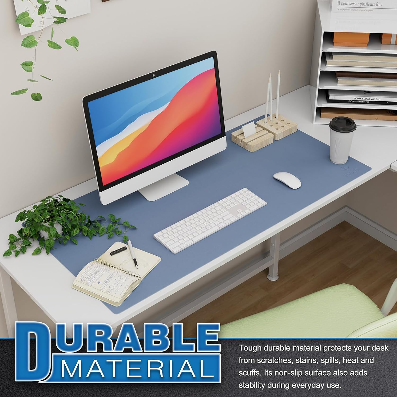 K KNODEL Extra Large Desk Mat, Leather Mouse Pad (35.4"x17", Lake Blue) image 5