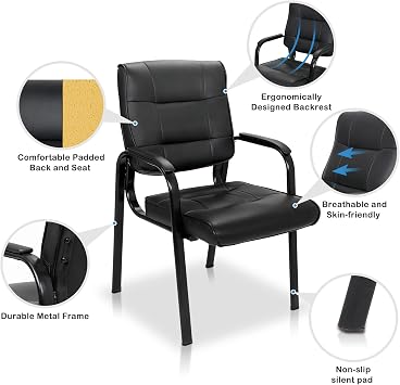 ZenStyle Office Leather Guest Chairs, Office Reception Chairs Executive Side Chair with Bonded Leather and Black Metal Frame for Waiting Room, Conference
