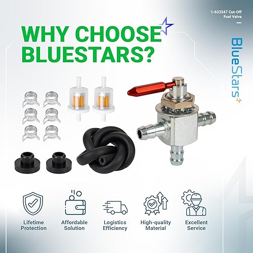 Miniatura 9 de BlueStars 1-633347 Válvula de combustible de corte Para púas Scag de 2 vías de 14 de pulgada de acero, combustible, aceite, gasolina, válvula