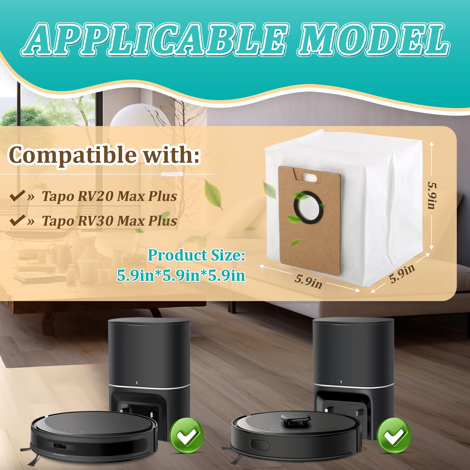 Kit D'accessoires Pour Aspirateur Robot Tapo - 8 Sacs à Poussière RVA202 + 4 Chiffons RVA301 - Compatible RV30 Max Plus Et RV20 Max Plus - 6