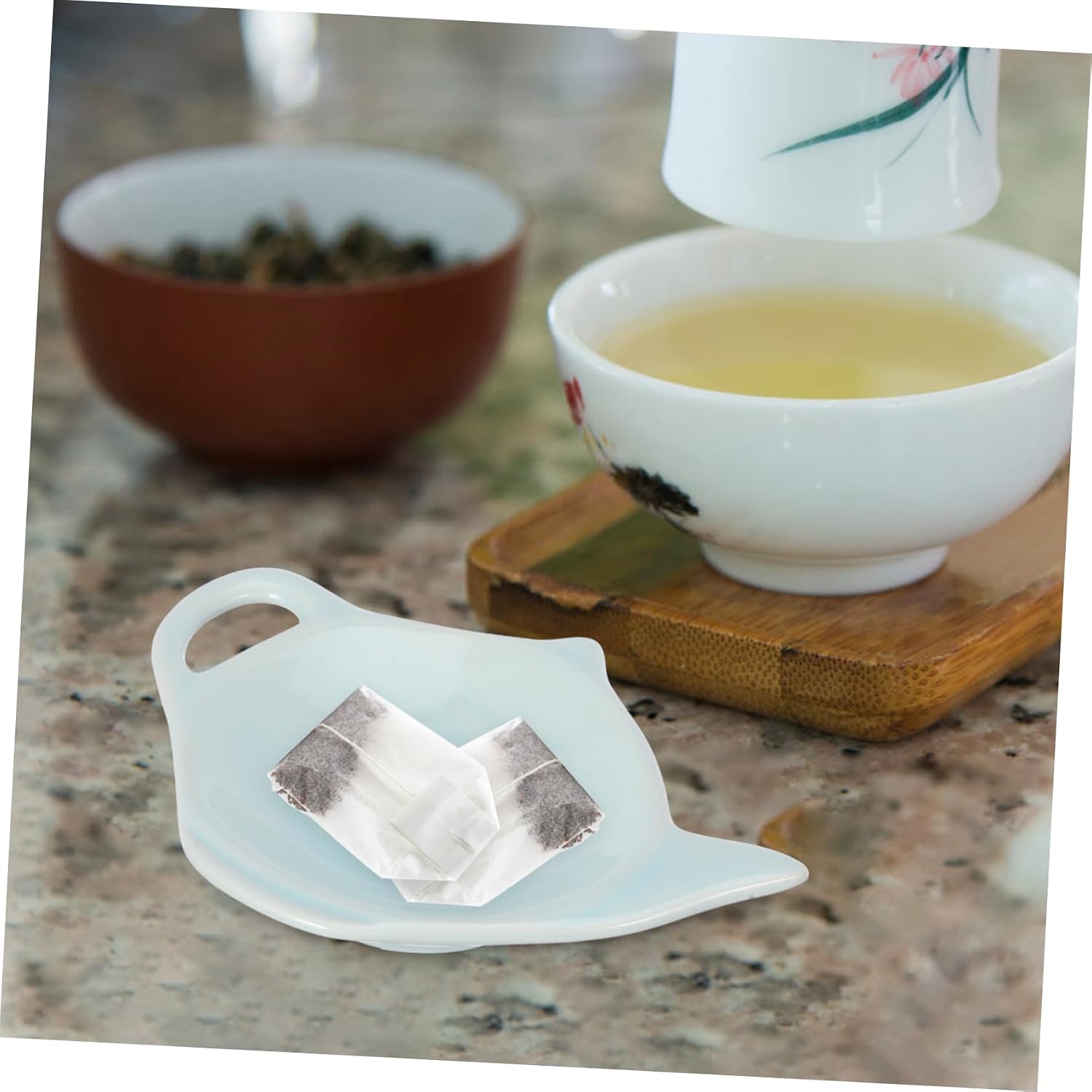 LIFKOME 4Pcs Teapot Shaped Tea Bag Coasters Decorative Small Ceramic Dipping Dishes Lightweight and Reusable Tea Storage Holders for Tea Lovers