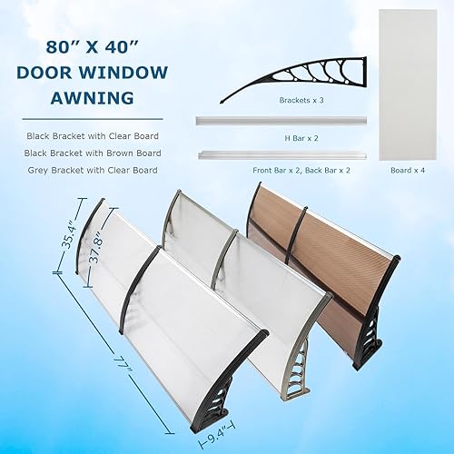 Miniatura 5 de Toldo para puerta de ventana de 80 x 40 pulgadas, cubierta de policarbonato para puerta de entrada, toldo exterior para ventana exterior, UPF 50+,