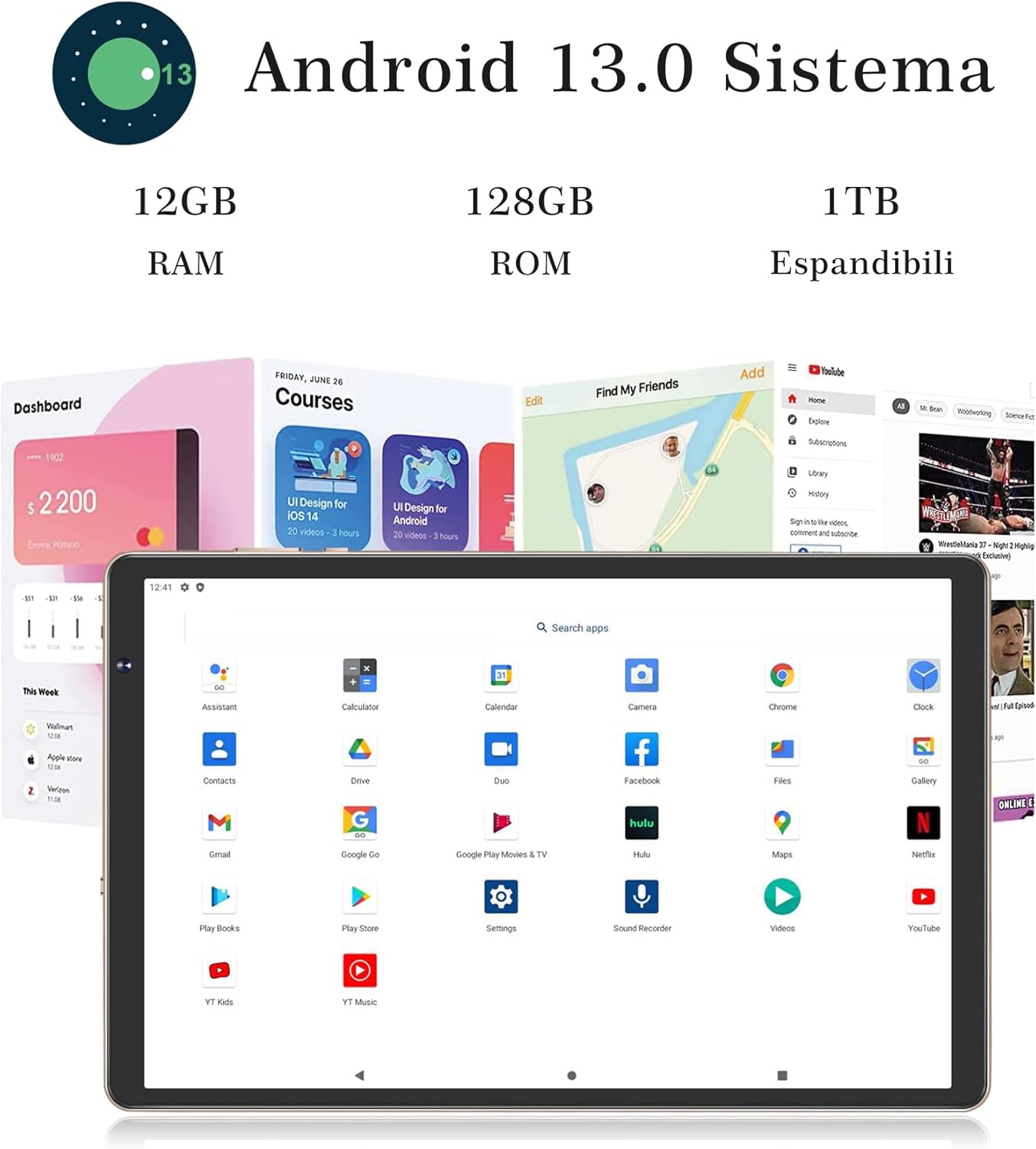 SEBBE Tablet 10 Pollici Android 13 Tablet 12GB RAM+128GB ROM (1TB TF), Tablets 5G WiFi Octa-Core 2.0 GHz, Google GMS/Widget/GPS/Bluetooth5.0/6000mAh/5+8MP, Tablet con Tastiera e Mouse - Oro SEBBE Tablet 10 Pollici Android 13 Tablet 12GB RAM+128GB ROM (1TB TF), Tablets 5G WiFi Octa-Core 2.0 GHz, Google GMS/Widget/GPS/Bluetooth5.0/6000mAh/5+8MP, Tablet con Tastiera e Mouse - Oro