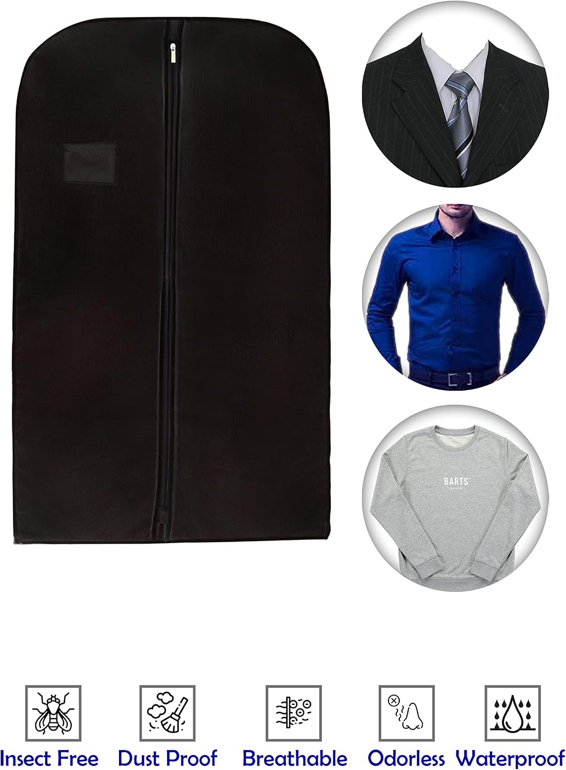 WEDCOVA UK Suit Bags for Men Women Clothes Covers Protector Bags Suit Covers Garment Bags (5, Black), 24 x 40 inch - Image 5