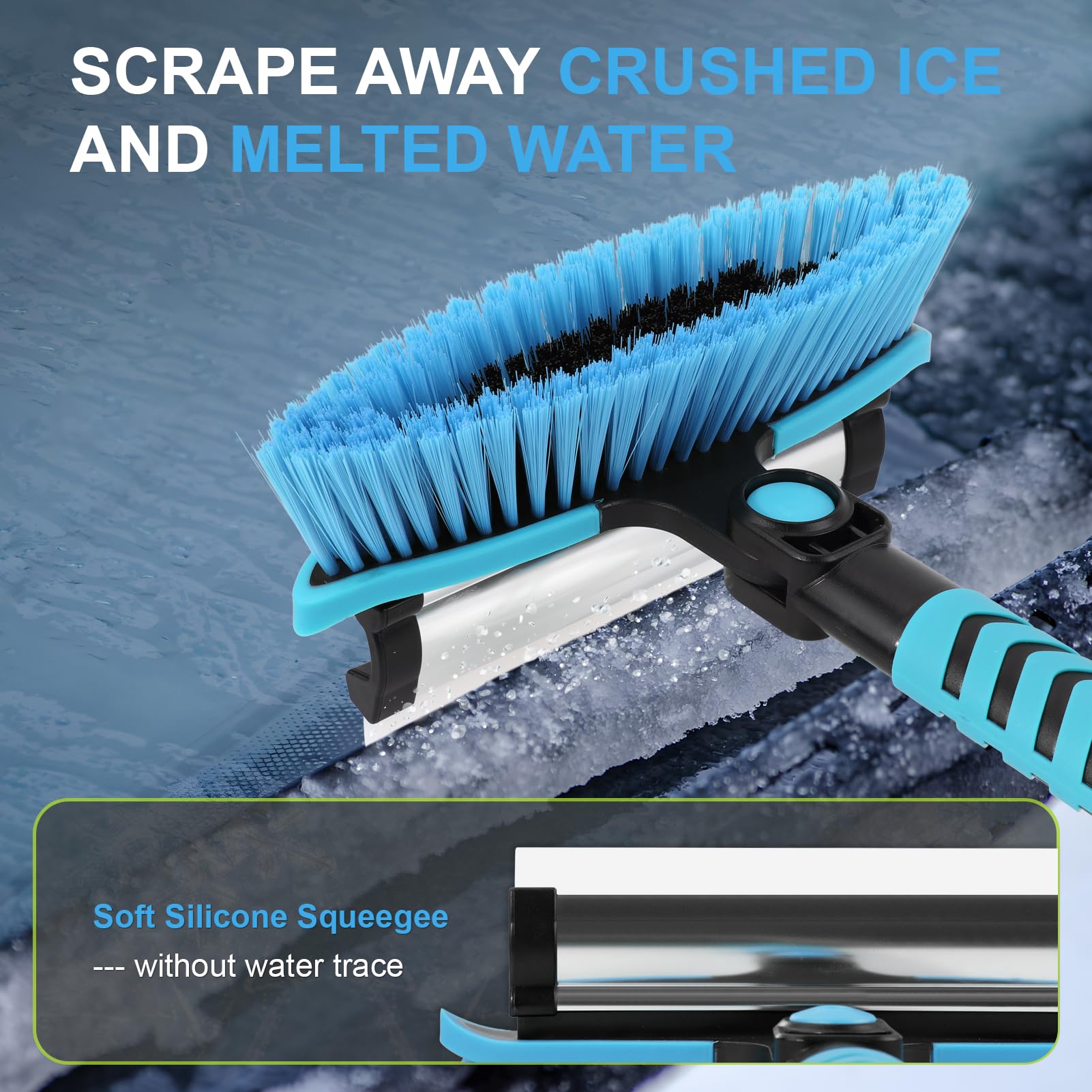 Rascador de hielo para parabrisas de coche, cepillo para nieve de 43 pulgadas, rascador de nieve desmontable 3 en 1 con escobilla de goma, cabezal de cepillo giratorio de 180°, agarre de