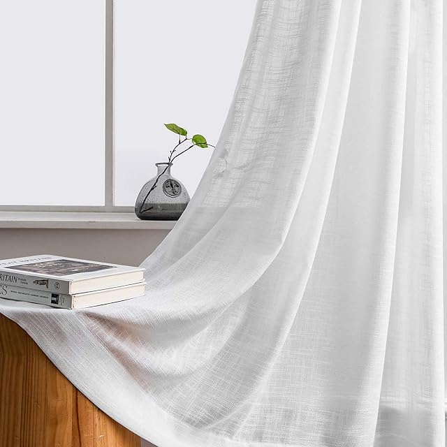 Carvapet White Voile Curtains Transparent Net Curtains Sheer Drapes 81 drop, Rod Pocket, 2 Panel