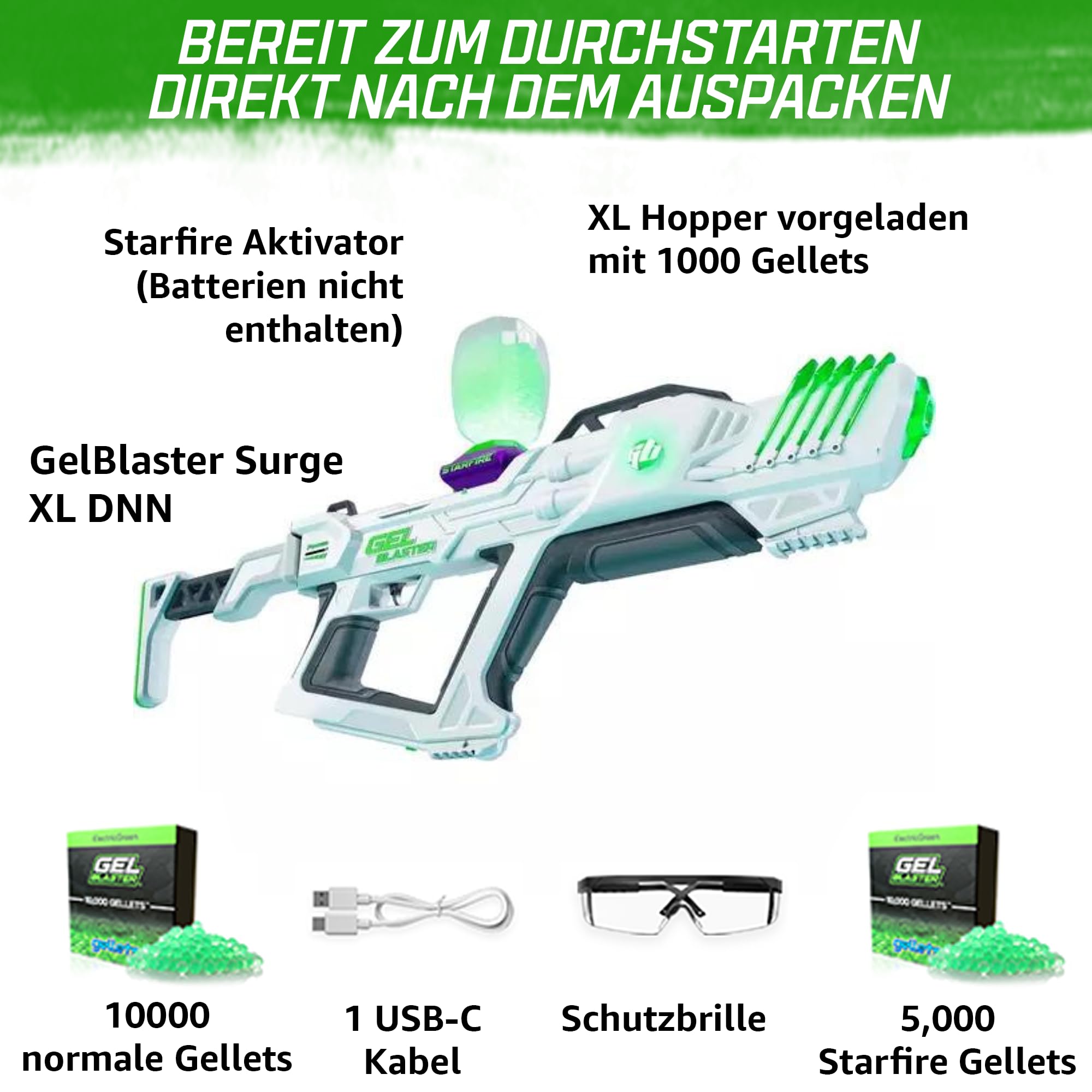 Gel Blaster The Original Surge XL Gel Blaster - 150ft/45M erweiterte Reichweite, 16.000 Schüsse, 4 Stunden Akkulaufzeit, leistungsstarker Gel Ball Blaster, Halbautomatik | Ab 14 Jahren+