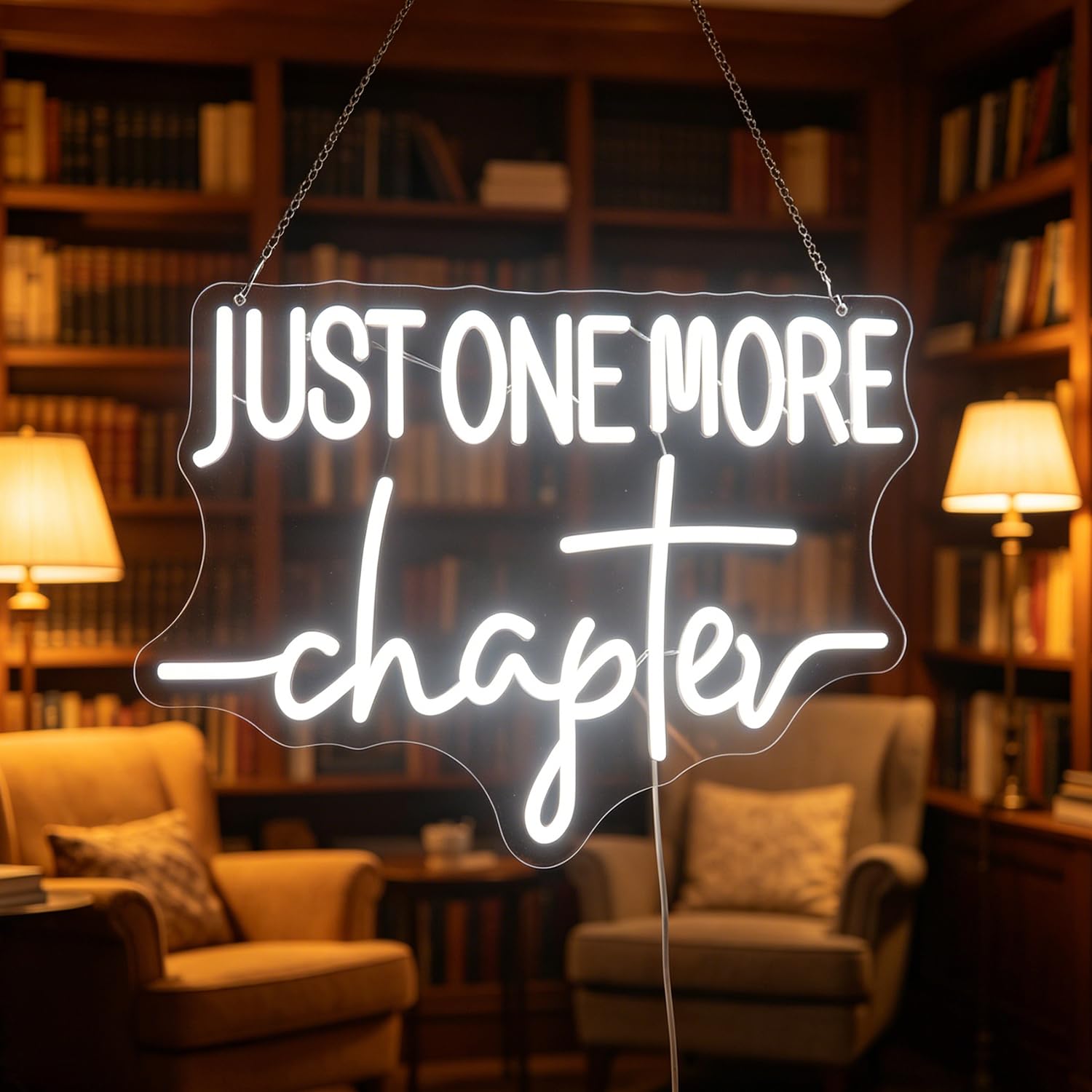 Just One More Chapter - Targa al neon per libreria, decorazione da parete per cameretta dei bambini, stanza dei giochi, scuola, aula, decorazione artistica da parete, targa a LED, decorazione da