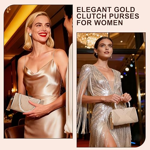 Miniatura 2 de Monederos dorados para mujer monederos de mano de noche para mujer, fiesta formal de invitados de boda, pequeños bolsos de noche color nude champán