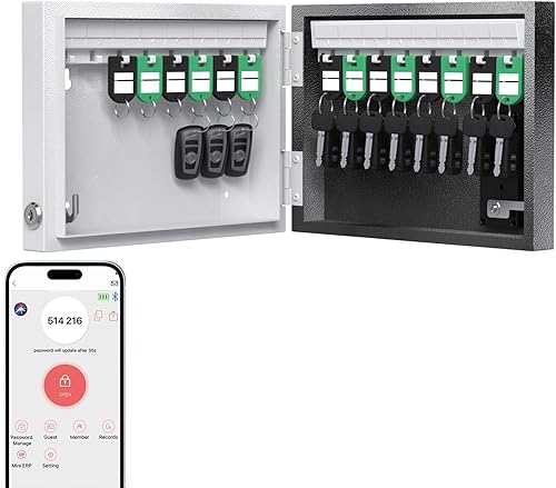 WeHere Caja de bloqueo de 16 llaves, gabinete inteligente para llaves de montaje en pared con etiquetas para llaves, OTPAPPdesbloqueo de código