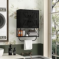 Vista 2 de RUSTOWN - Gabinete rústico de granja con dos puertas de granero, gabinete de almacenamiento de madera montado en la pared con estante ajustable