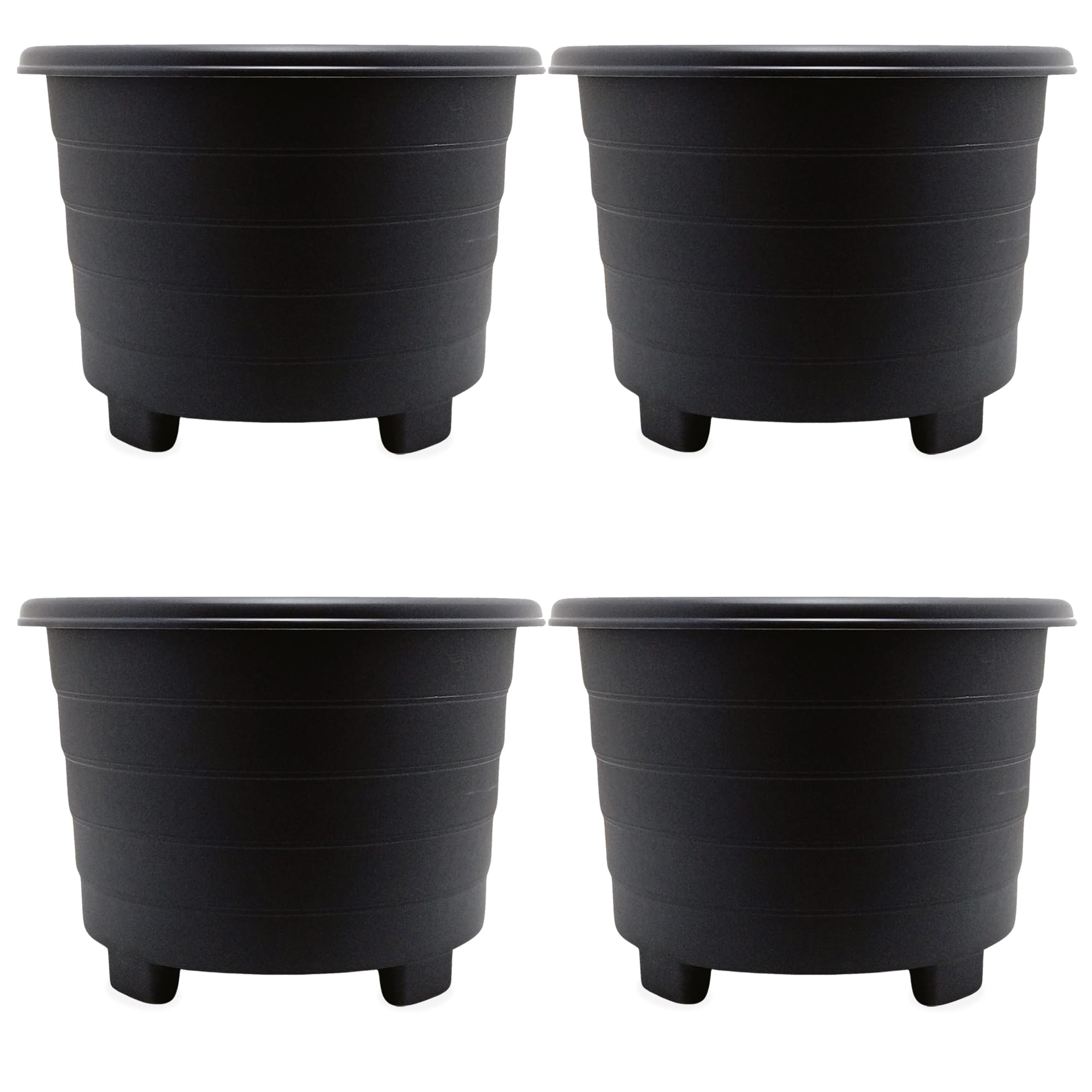 ALEEZ - 13L Plastic Round Planter Plant Pots - Indoor Outdoor Garden Durable Planters - Multipurpose Gardening Flower Pots - Home Patio Herb, Shrub Growing Containers (4, 32cm Black)