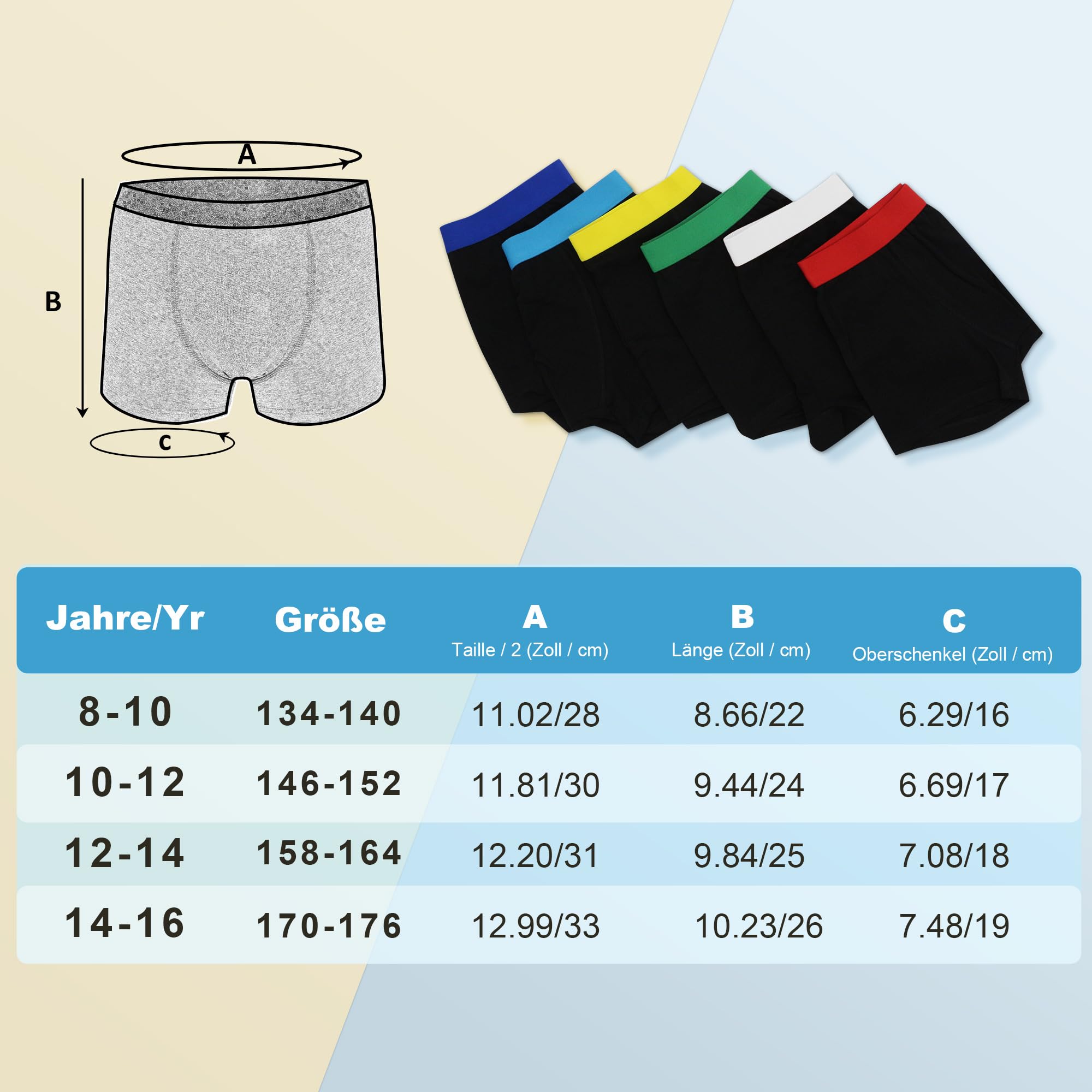 Jungen Boxershorts Unterhosen aus Baumwolle Boxershorts Unterhosen für Jungen Kinder Unterhose Unterwäsche 134-176 12er Pack 1605BL