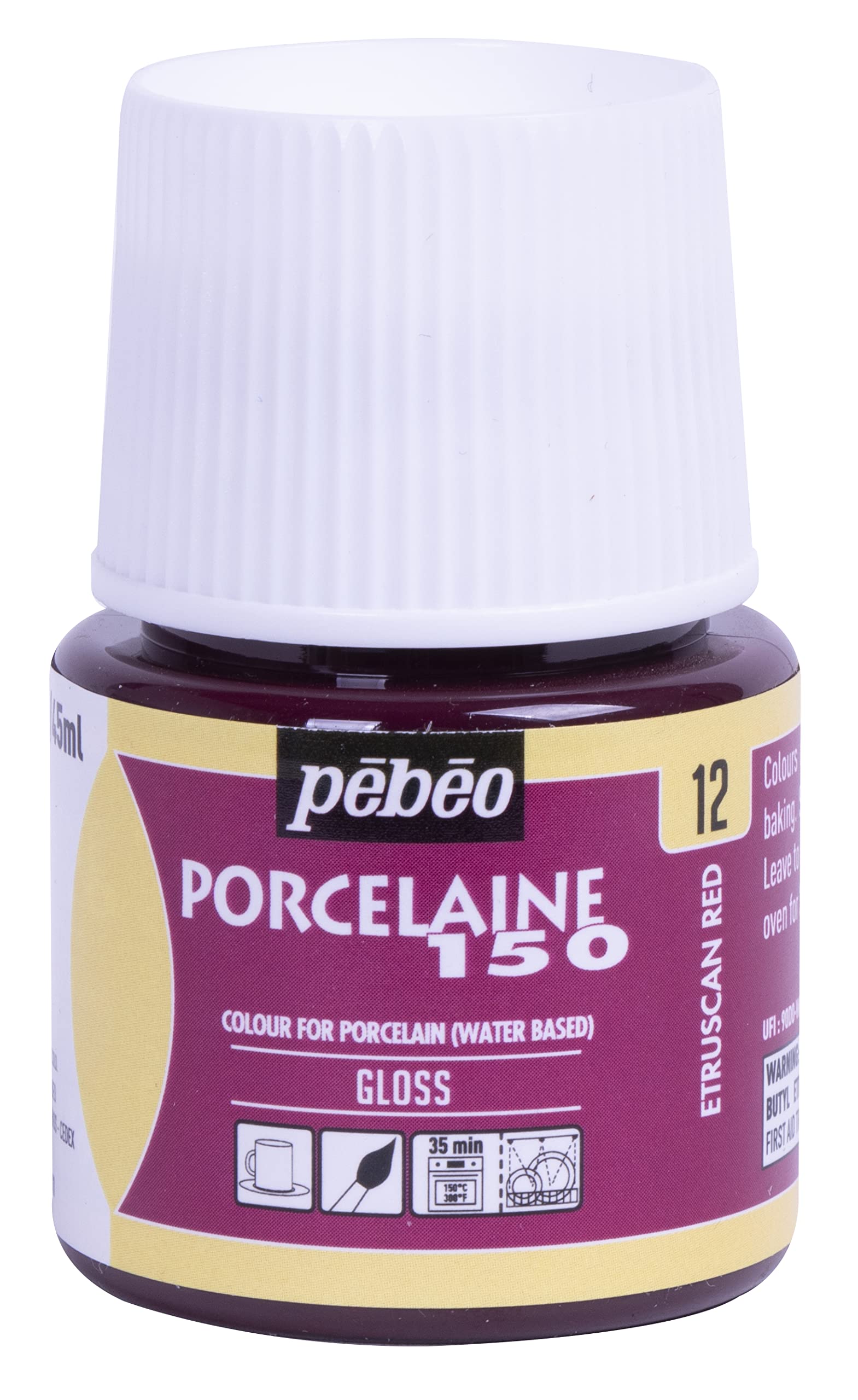 PEBEOPorcelaine 150 Ceramic Paint - Water-Based High-Gloss Color Paints for Porcelain, Premium Art Supplies, Non-toxic & Heat-Safe, 45 ml Bottle, Etruscan Red