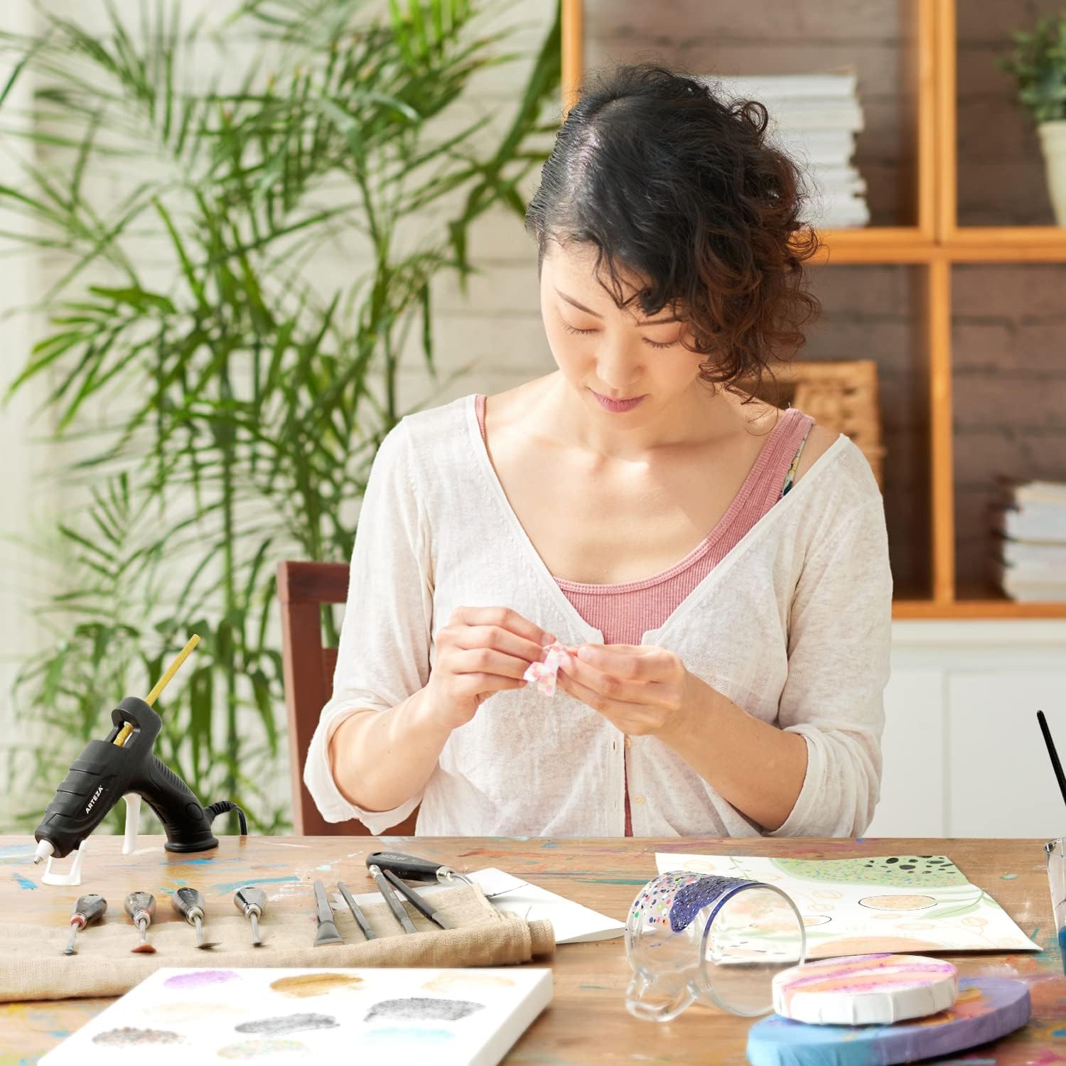 ARTEZA Glitter Acrylic Paint, 14 Iridescent Colors, 2 fl oz Bottles, Transparent Base, Iridescent Paint with Chunky Glitter, Art Supplies for Adding Accents to Canvas, Paper, Wood, and Glass