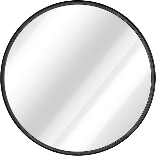 Miniatura 9 de HBCY Creations Espejo redondo grande, espejo de pared negro de 27.5 pulgadas para entrada, baño, sala de estar y más, espejo minimalista moderno