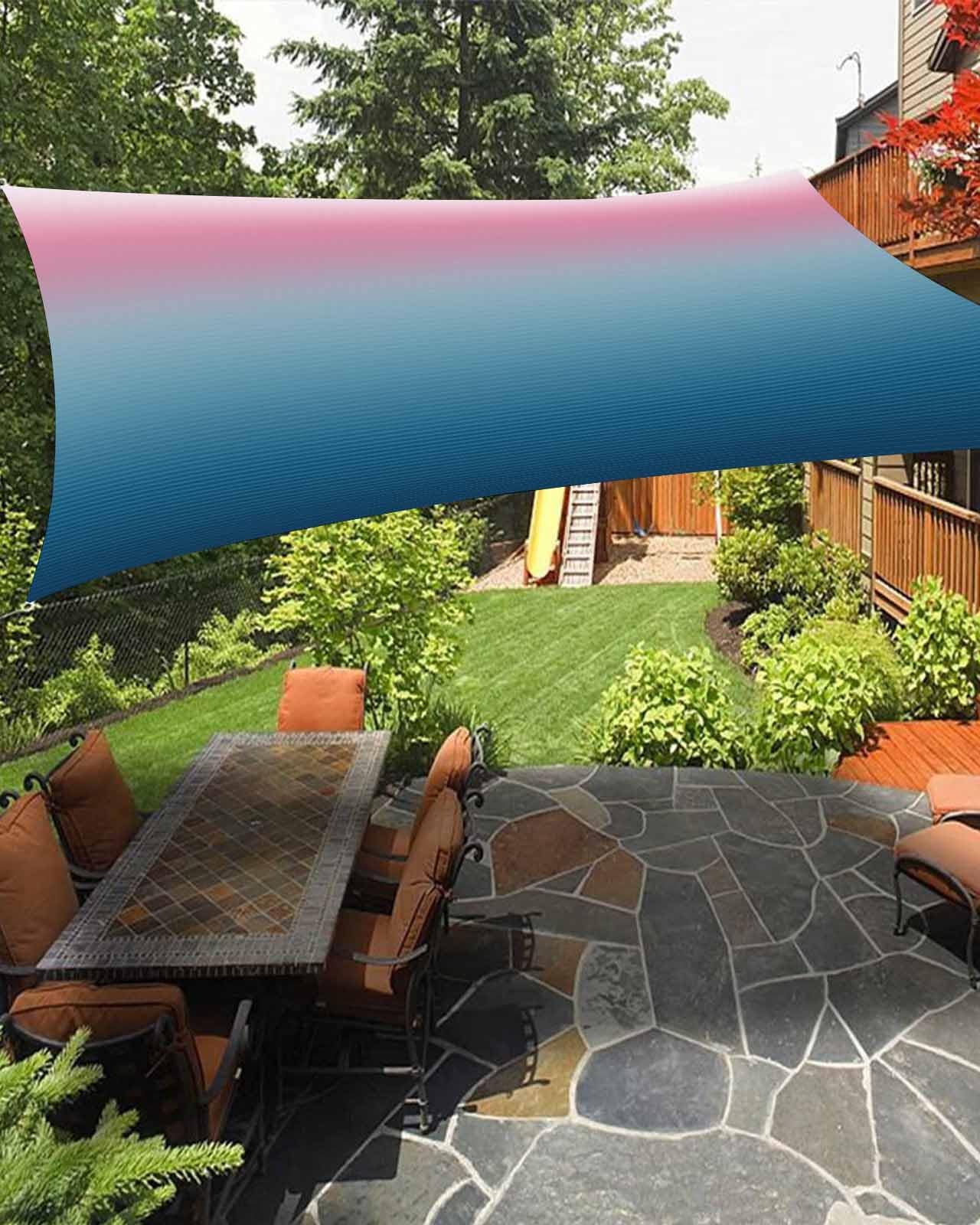 Boanket Sun Shade Sail 8' x 10', Pink Blue Ombre Rectangular Waterproof Outdoor Sun Shades, Modern Geometric Striped Abstract Art Shade Cloth for Patio Deck Terrace Garden Lawns Beach Backyard