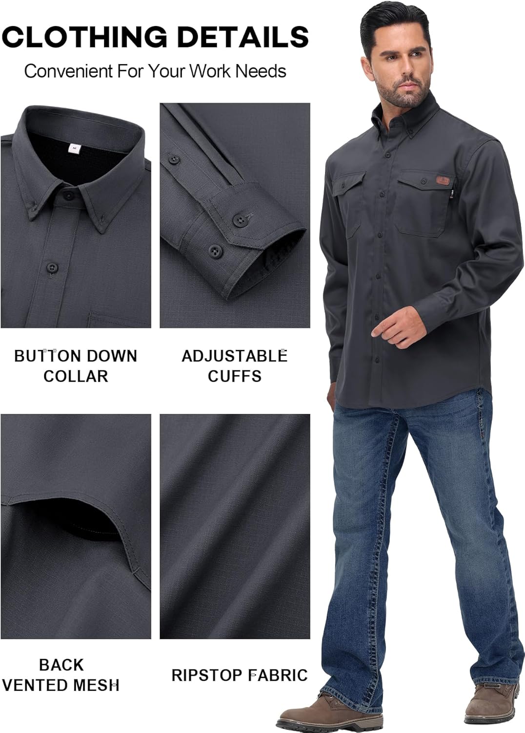 FR Shirt for Men 6oz Ripstop Lightweight Back Vented Mesh Breathable Flame Resistant CAT2 NFPA2112 Welding Shirts - Image 5