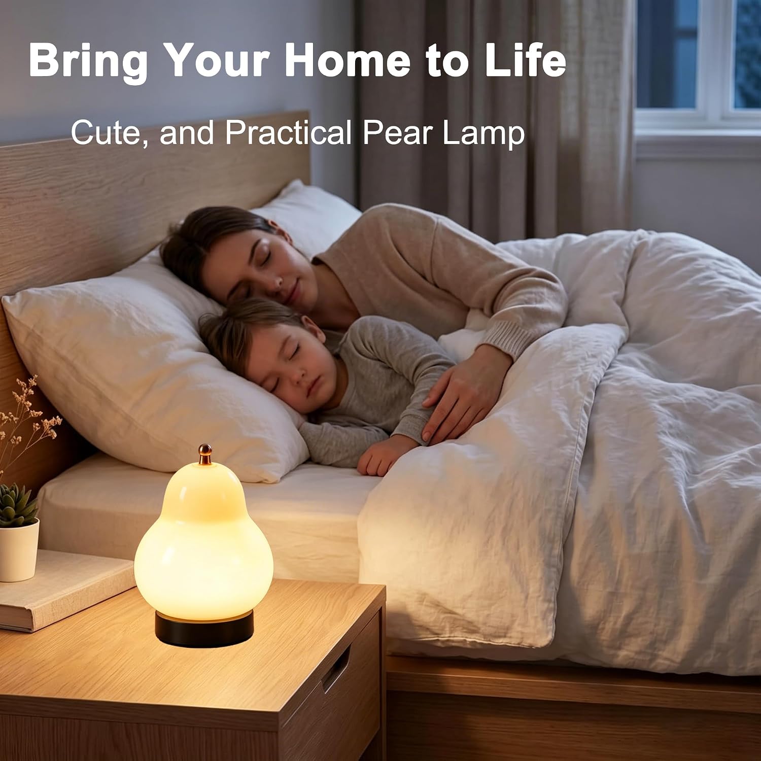 Bedside Touch Control Table Lamp,Pear Mini USB Rechargeable 3 Color Desk Lamp, Warm Ambient Portable Night Light for Bedroom Living Room Home Decor Ideal Gift for Men Women(Cream) image 4