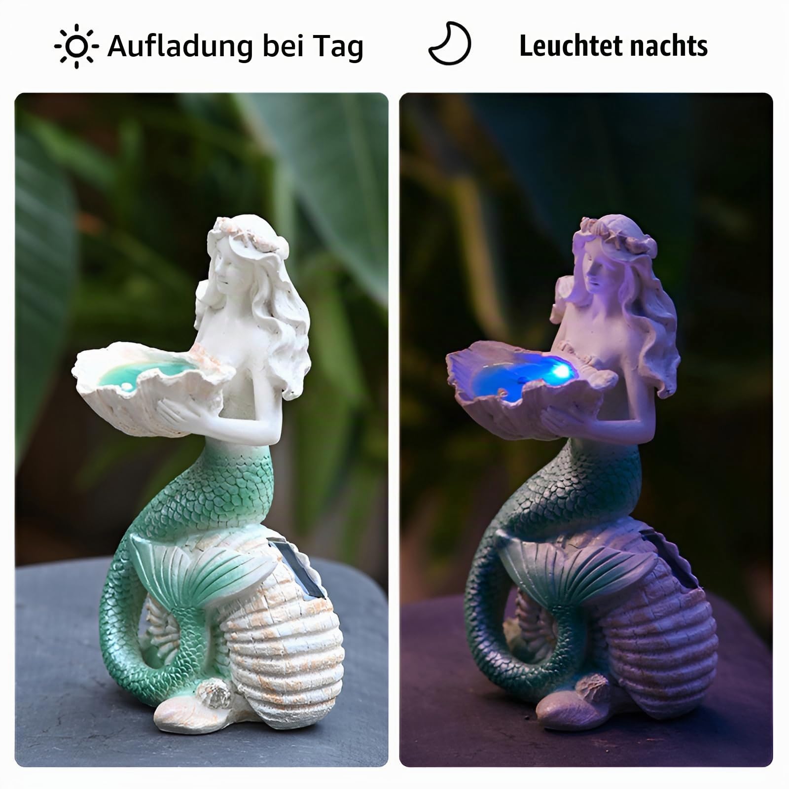 Gartendeko Figuren für Außen,Solar Meerjungfrau Statue,Meerjungfrau Skulptur mit LED Solarleuchten,Geschenk für Frauen Mama Geburtstagsgeschenk,für Rasen,Balkon,Hof,Terrasse,Fensterbank,29cm