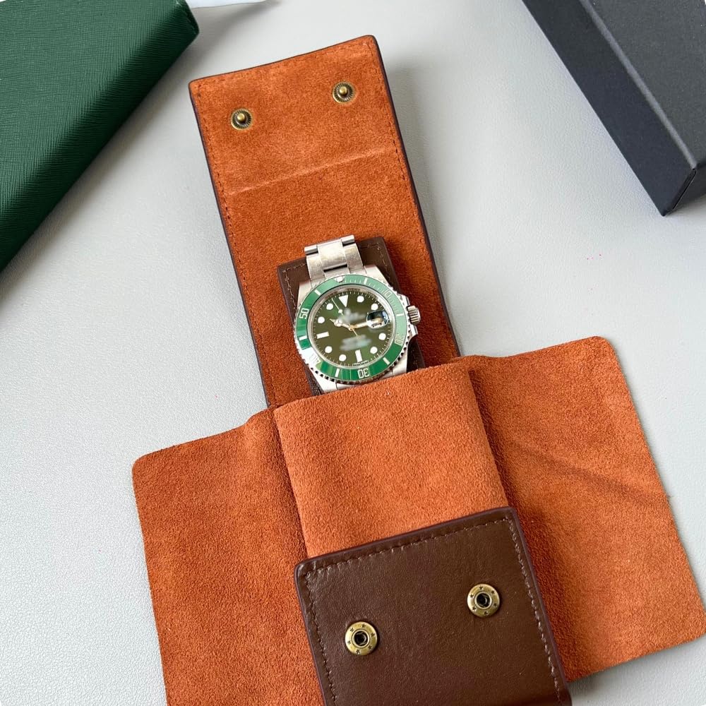 Leather Watch Case, Watch Travel Pouch, Single Watch Box for men and women, Luxury Watch Organizer, Watch Storage (Brown)