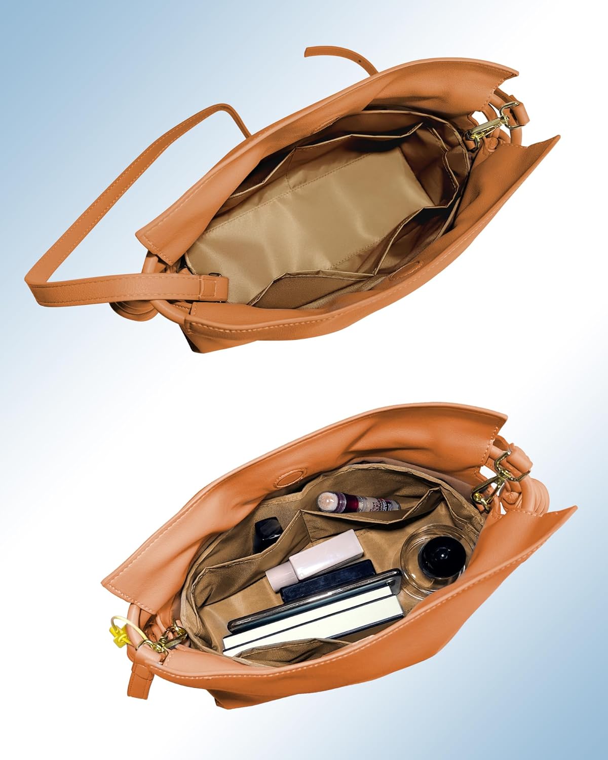 Purse Organizer Insert, Nylon Inner Liner for Loewe Flamenco Bag, Durable Storage Multiple Pouch Cosmetics Zipper Bag Insert Handbag Organizer (Style-02, Medium)