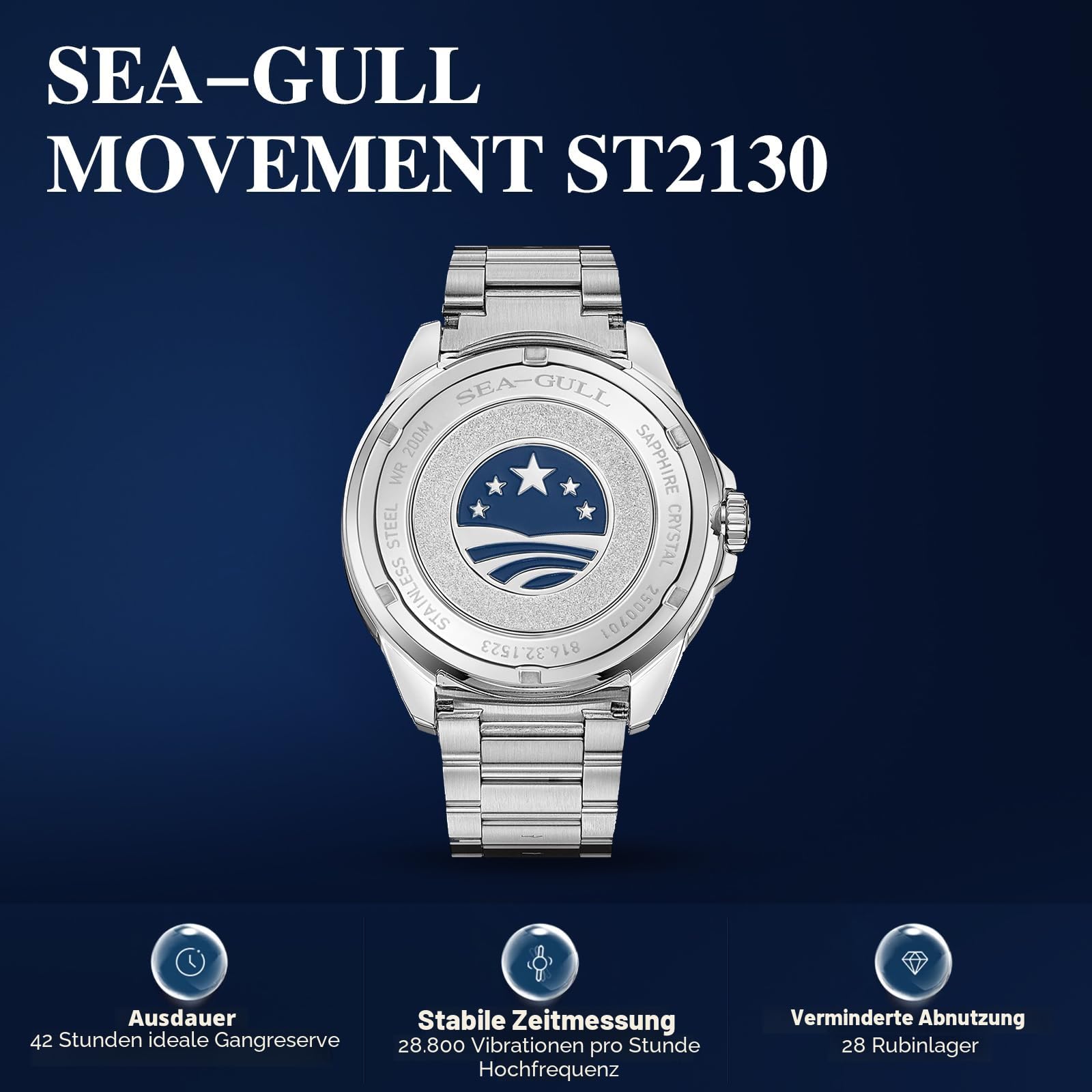 Seagull Herren Automatik Mechanische Taucheruhr Edelstahl Wasserdicht Business Dress Luminous Kalender Armbanduhren 44mm Ocean Series